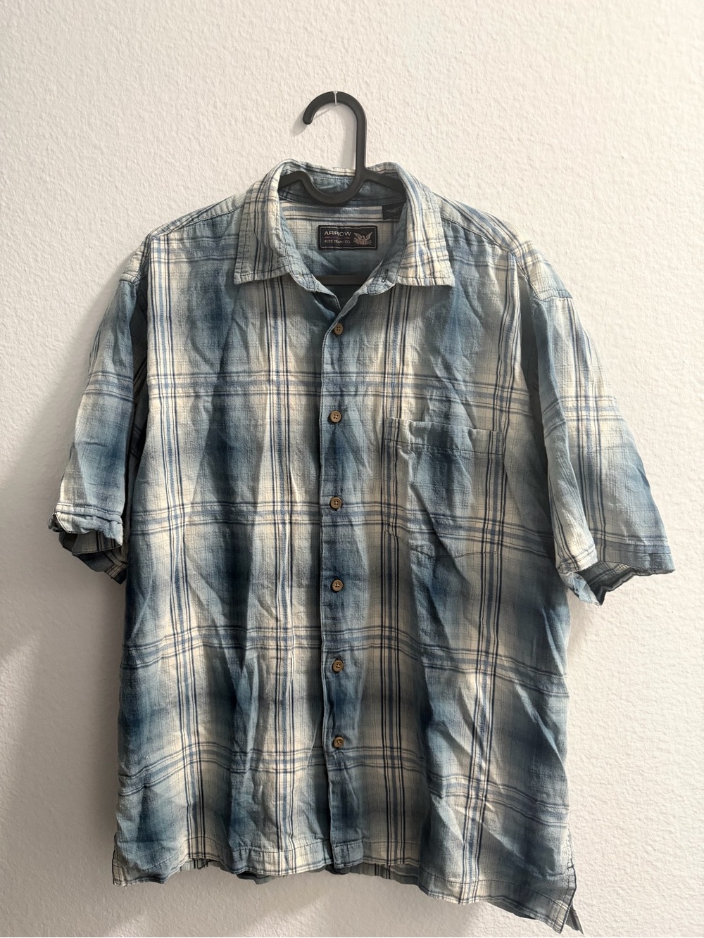 Arrow Light Blue Plaid Short-Sleeve Button-Up Shirt